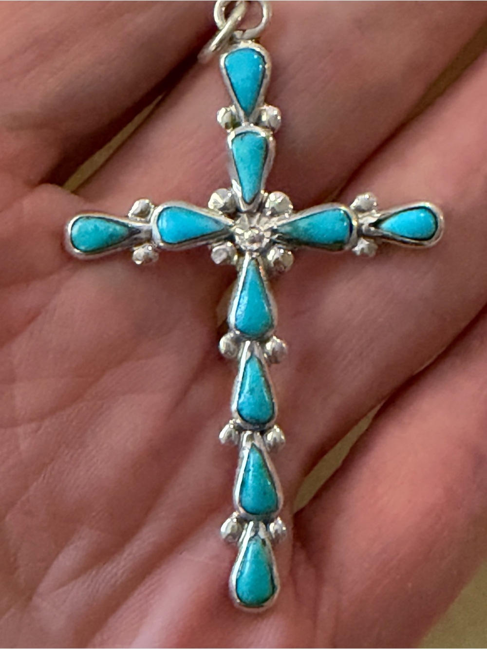 Chaco Canyon Zuni Sterling Silver Kingman Turquoise Large Cross Pendant HSN